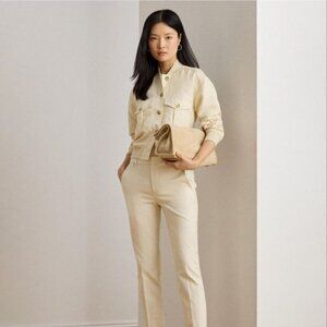 $295 Lauren Ralph Lauren Women's Linen-Blend Bomber Jacket Ivory Beige Size 16
